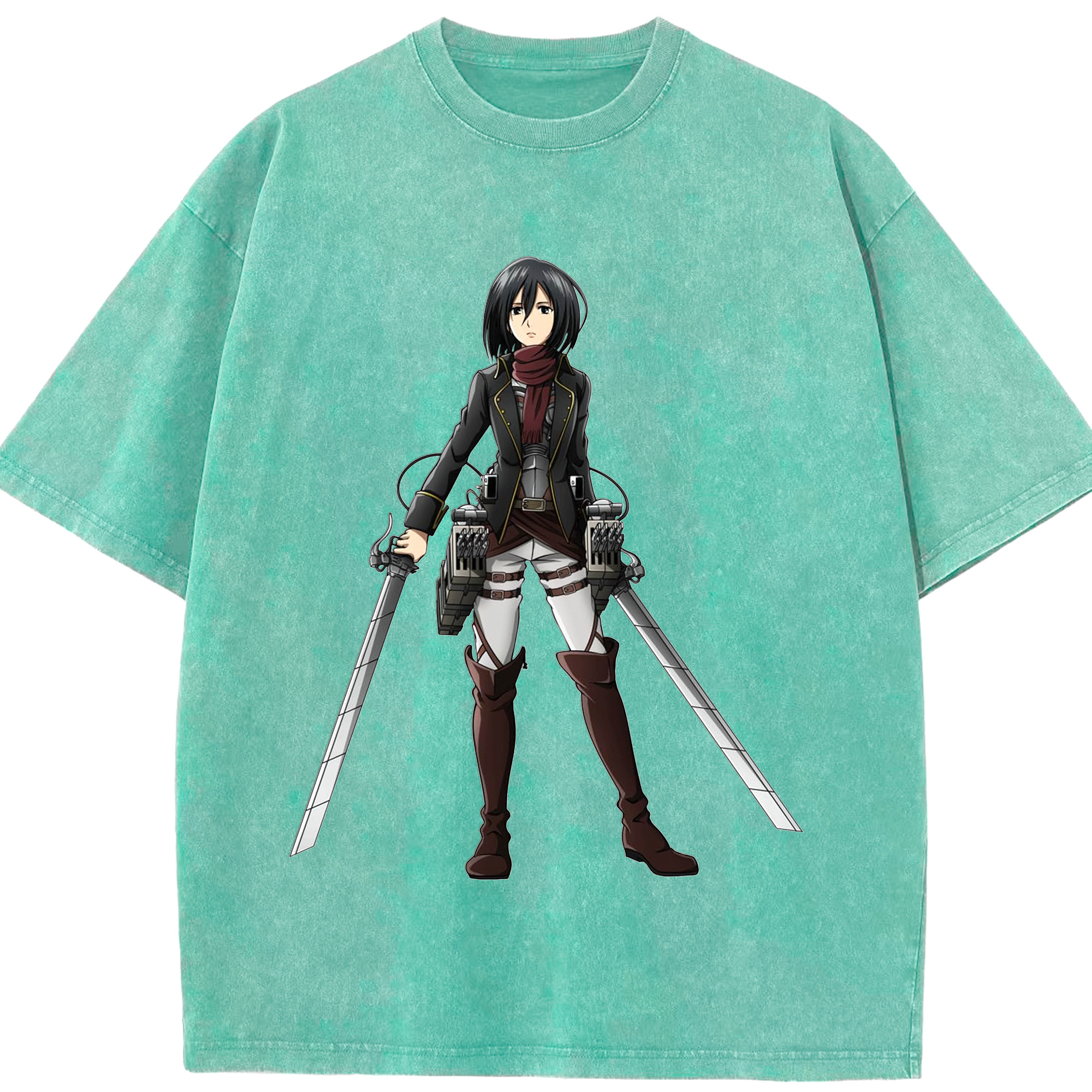 （画像用） 進撃の巨人 ミカサ·アッカーマン Attack on Titan Mikasa Ackerman 綿100% ヴィンテージ風 半袖Tシャツ（フロントプリント）